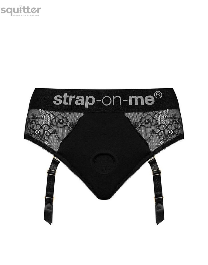 Кружевные трусы для страпона с подвязками для чулок Strap-On-Me DIVA HARNESS - XL SO5095 фото