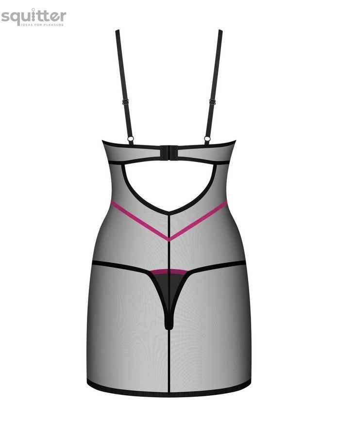 Пеньюар Obsessive Novenes chemise & thong, M/L, обтислий, прозорий, зі стрепами, стрінги в комплекті SX0620 - онлайн-сексшоп Сквітер