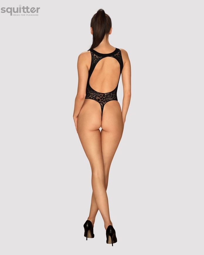 Ажурний бодістокінг із ефектом шнурівки Obsessive B129 teddy black XL/XXL, чорний, з доступом SO7214 - онлайн-сексшоп Сквітер