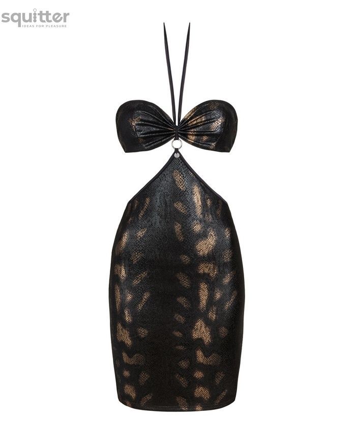 Платье под змеиную кожу Obsessive Vivianty dress M/L, черное SO7314 - онлайн-сексшоп Сквитер