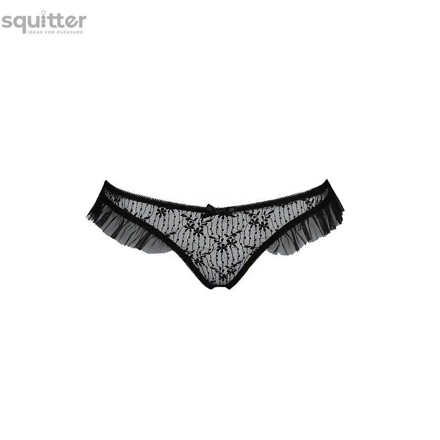 Трусики з оборками Passion Exclusive DONIA THONG S/M, black PS25902 - онлайн-сексшоп Сквітер
