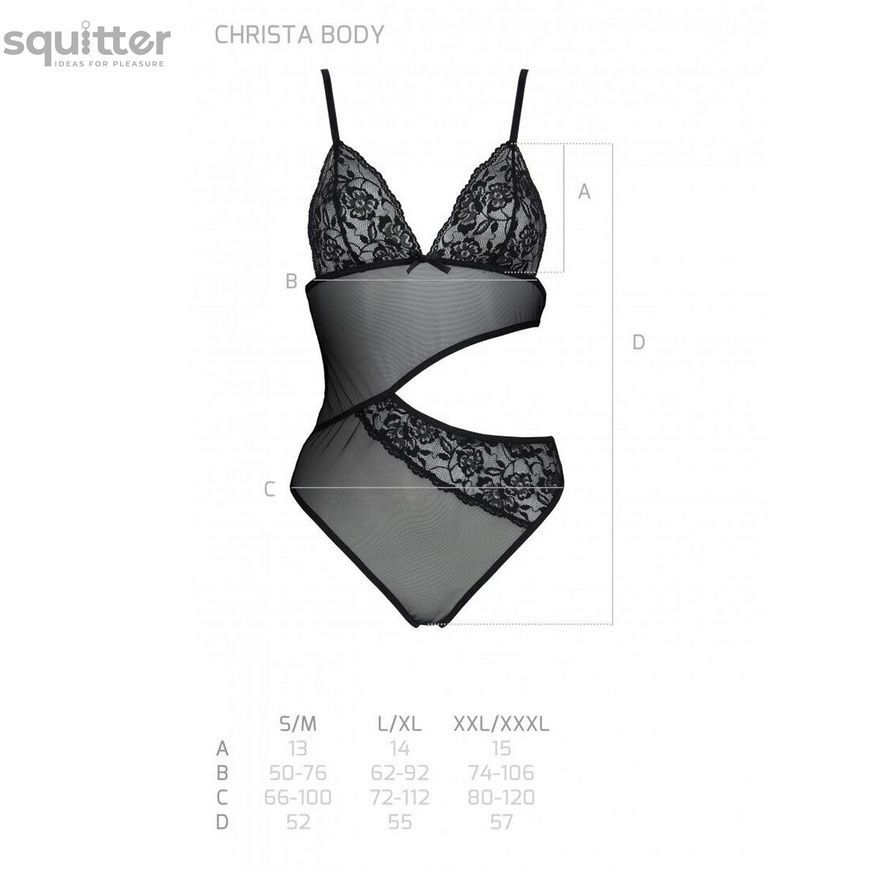 Боді з ажурним ліфом Passion CHRISTA BODY XXL/XXXL, black SO5755 - онлайн-сексшоп Сквітер