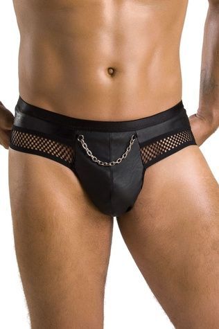 Мужские трусы с цепочкой Passion 030 Slip Tom S/M Black, экокожа, открытые ягодицы SO7562 - онлайн-сексшоп Сквитер