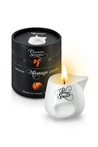Массажная свеча Plaisirs Secrets Peach (80 мл) подарочная упаковка, керамический сосуд SO1849 - онлайн-сексшоп Сквитер