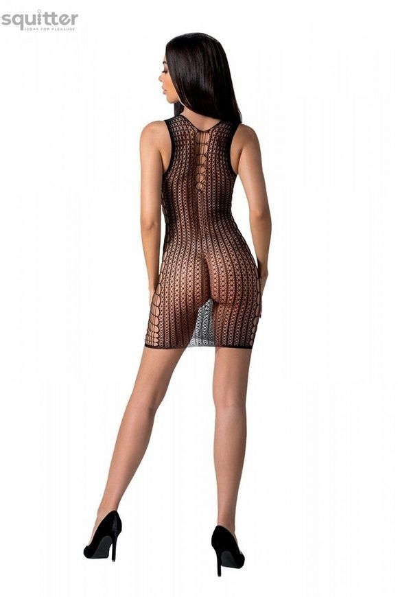 Мінісукня з вертикальним візерунком Passion BS097 One Size, black, плетіння з боків SO8932 - онлайн-сексшоп Сквітер