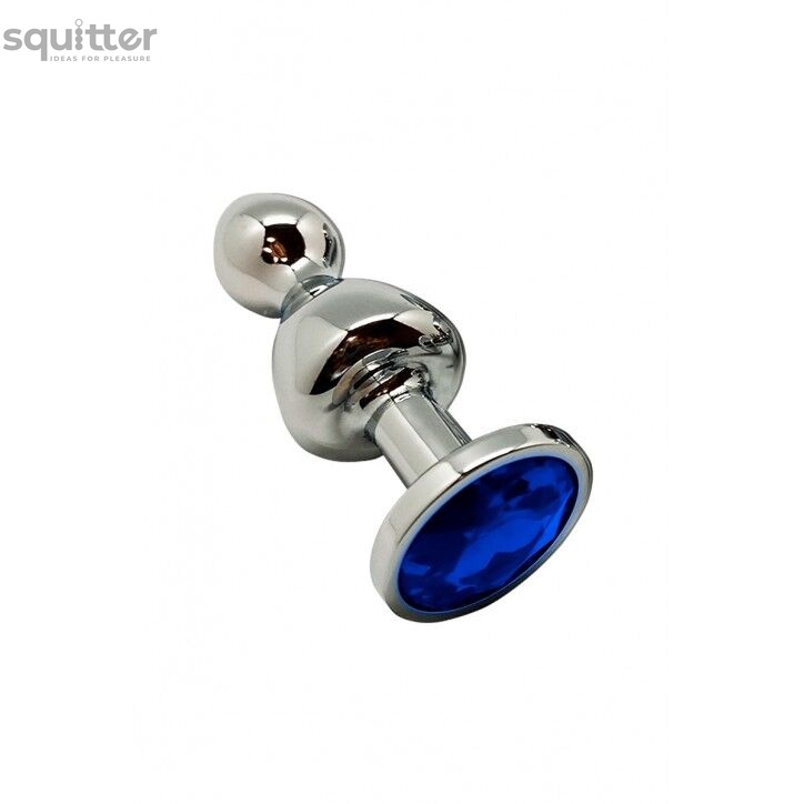 Металева анальна пробка Wooomy Lollypop Double Ball Metal Plug Blue S, діаметр 2,8см, довжина 8,5см SO7415 фото