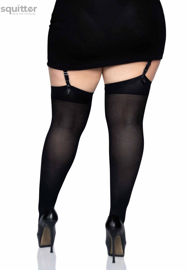 Щільні непрозорі панчохи Leg Avenue Nylon Thigh Highs Black, plus size SO7917 фото