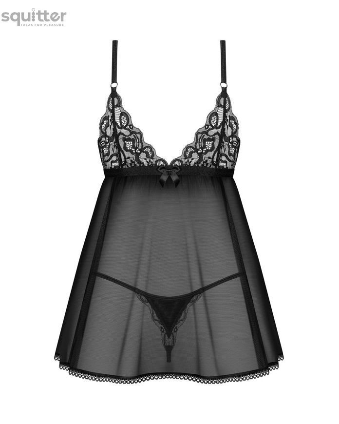 Сорочка бебі-дол Obsessive Blomentis babydoll & thong, XS/S, мереживний ліф, стрінги в комплекті SX1023 - онлайн-сексшоп Сквітер