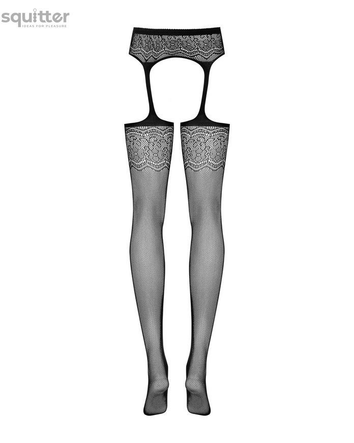 Сетчатые чулки-стокинги с цветочным рисунком Obsessive Garter stockings S207 S/M/L, черные, имитация SO7266 - онлайн-сексшоп Сквитер