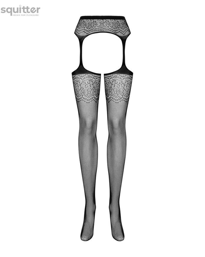 Сетчатые чулки-стокинги с цветочным рисунком Obsessive Garter stockings S207 S/M/L, черные, имитация SO7266 - онлайн-сексшоп Сквитер
