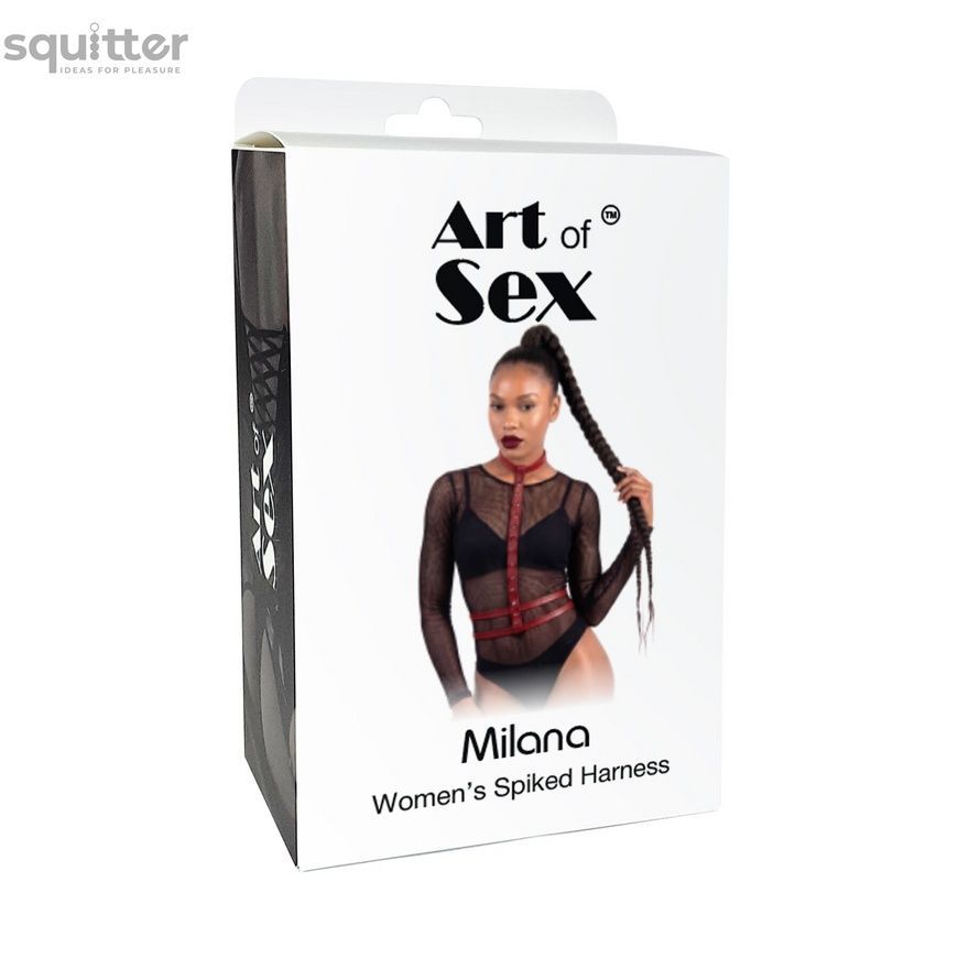 Жіноча портупея з шипами Art of Sex - Milana, екошкіра, розмір XS-2XL, колір червоний SX4691 - онлайн-сексшоп Сквітер