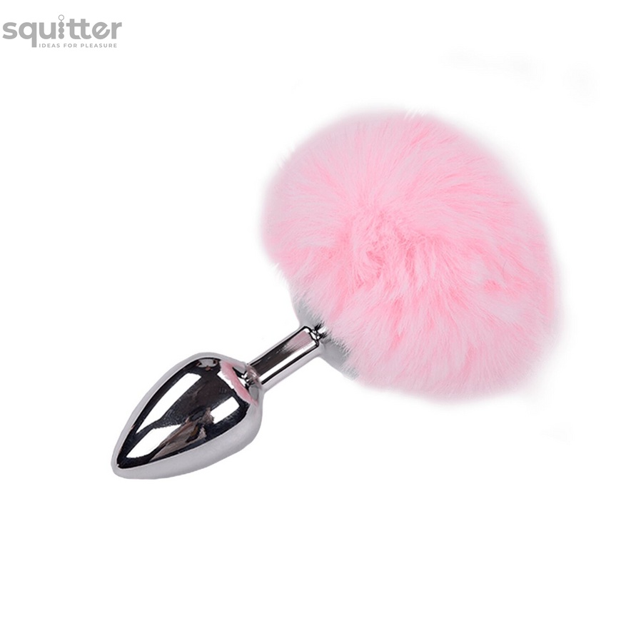 Металева анальна пробка Кролячий хвостик Alive Fluffly Plug M Pink SO6316 фото