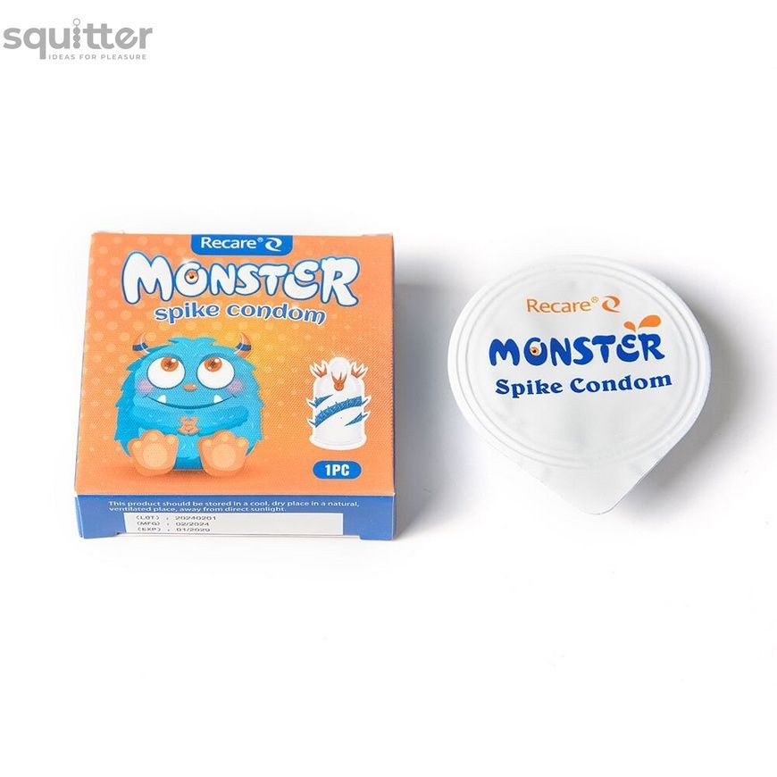Насадка на член Recare Blue Monster Spike Condom (презерватив з вусиками та спіраллю шипів) SX3341 - онлайн-сексшоп Сквітер
