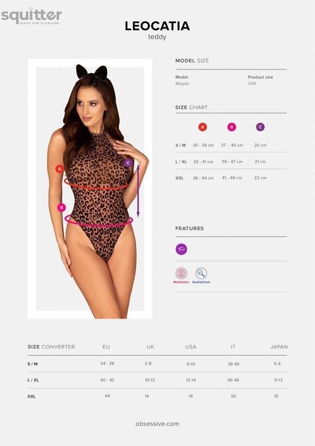 Еротичний костюм леопарда Obsessive Leocatia teddy L/XL, боді, обруч з вушками SO7713 - онлайн-сексшоп Сквітер