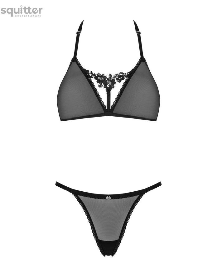 Напівпрозорий комплект Obsessive Celia Noir 2-pcs set XS/S, бюстгальтер, стрінги SO7865 - онлайн-сексшоп Сквітер
