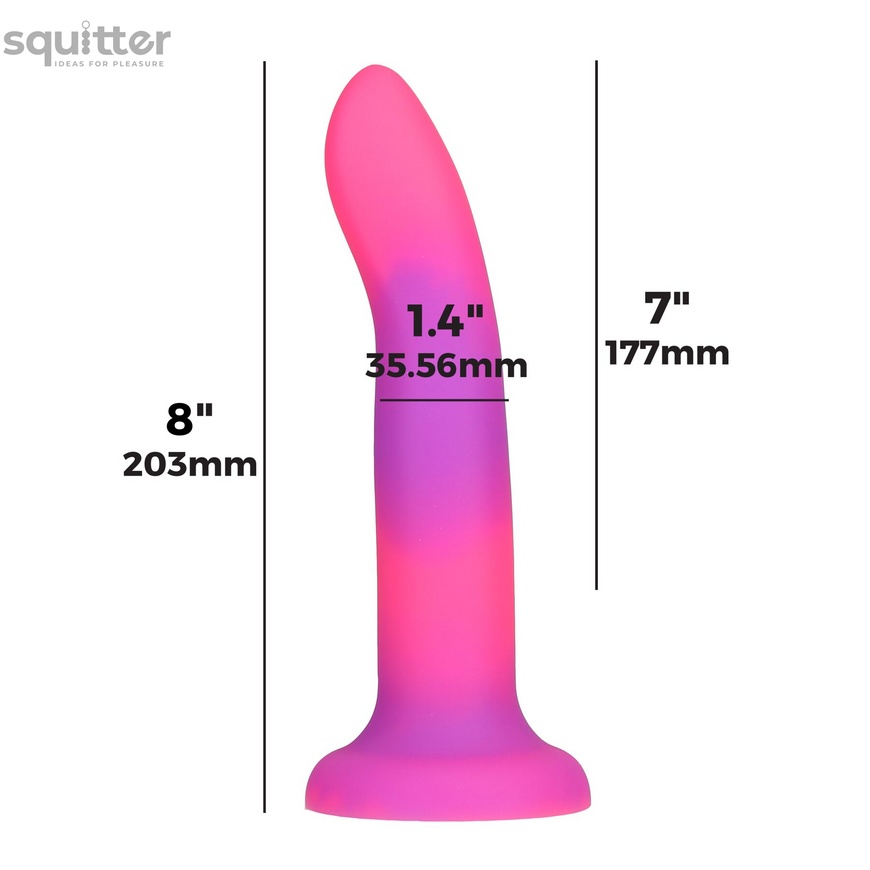 Светящийся в темноте фаллоимитатор ADDICTION Rave 8″ Glow in the Dark Dildo Pink Purple, 20,3 см SO6850 фото