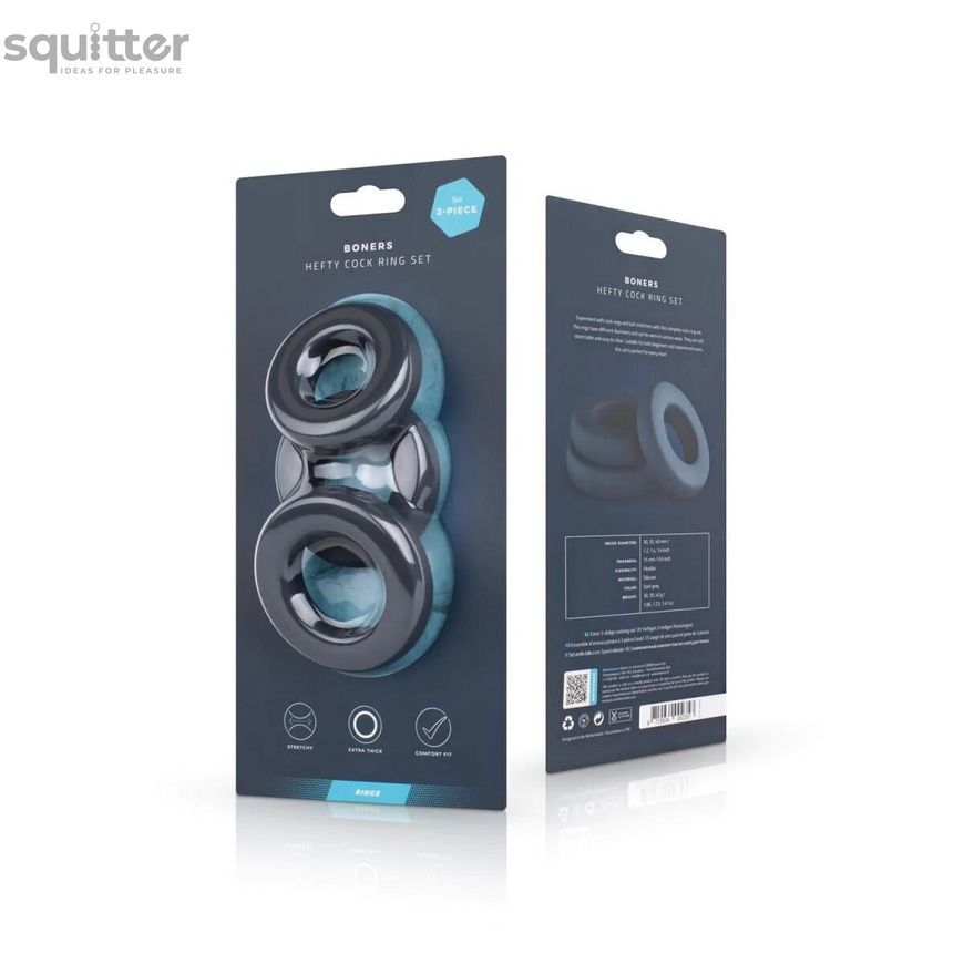 Набір ерекційних кілець Boners 3-Piece Hefty Cock Ring Set, діаметр 3,2 см, 3,8 см та 4,5 см SO8872 - онлайн-сексшоп Сквітер
