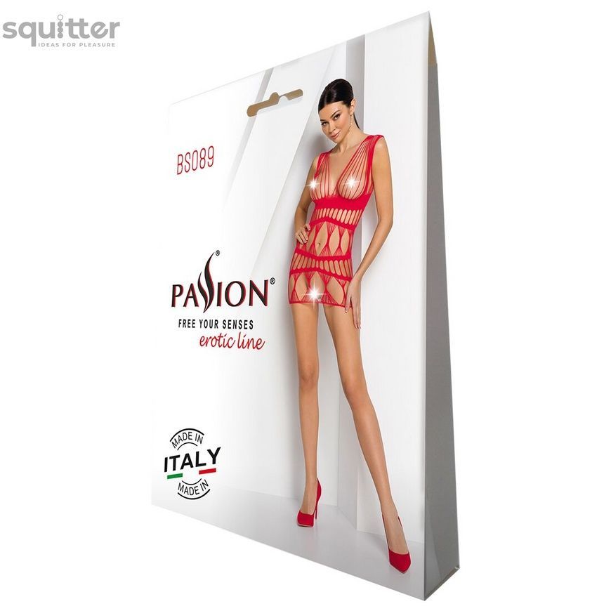 Бодістокінг-сукня Passion BS089 red, міні, плетіння у вигляді павутини SO6386 - онлайн-сексшоп Сквітер