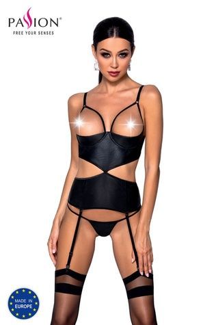 Корсет з відкритими грудьми Passion JANNIES CORSET XXL/XXXL black, стрінги в наборі SO8447 - онлайн-сексшоп Сквітер