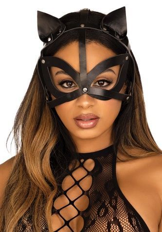 Маска кішки з екошкіри Leg Avenue Vegan leather studded cat mask Black SO8573 - онлайн-сексшоп Сквітер