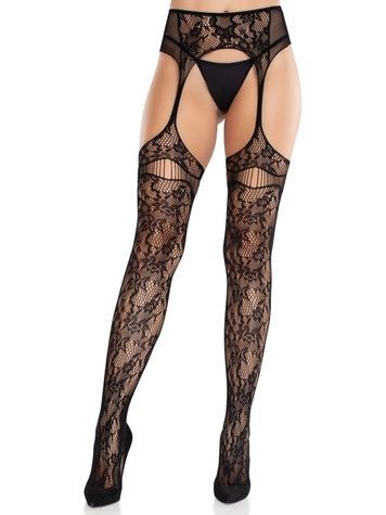 Колготки Leg Avenue Net Stockings with Attached Garter Belt One Size Black SX2752 - онлайн-сексшоп Сквітер