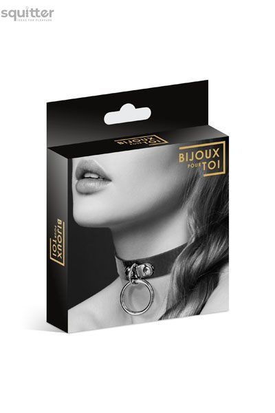 Чокер с кольцом для поводка Bijoux Pour Toi - FETISH Black, экокожа SO1879 фото