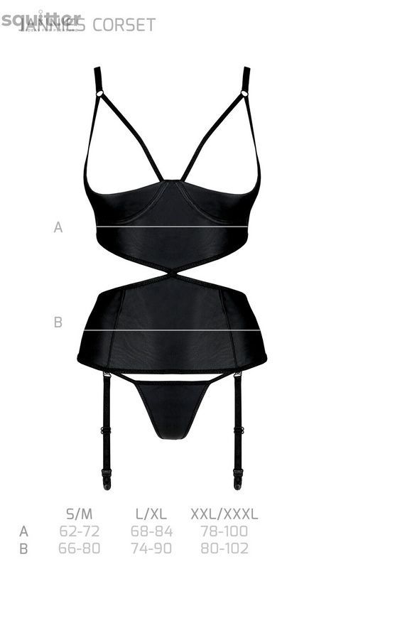 Корсет с открытой грудью Passion JANNIES CORSET XXL/XXXL black, стринги в наборе SO8447 - онлайн-сексшоп Сквитер