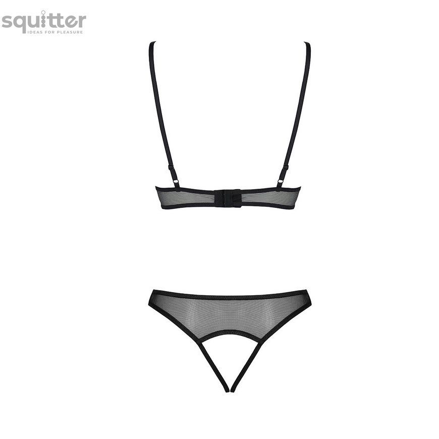 Комплект із бралету з ажурним ліфом та відкритими трусиками Passion CHRISTA SET Open Bra L/XL black SO5759 - онлайн-сексшоп Сквітер