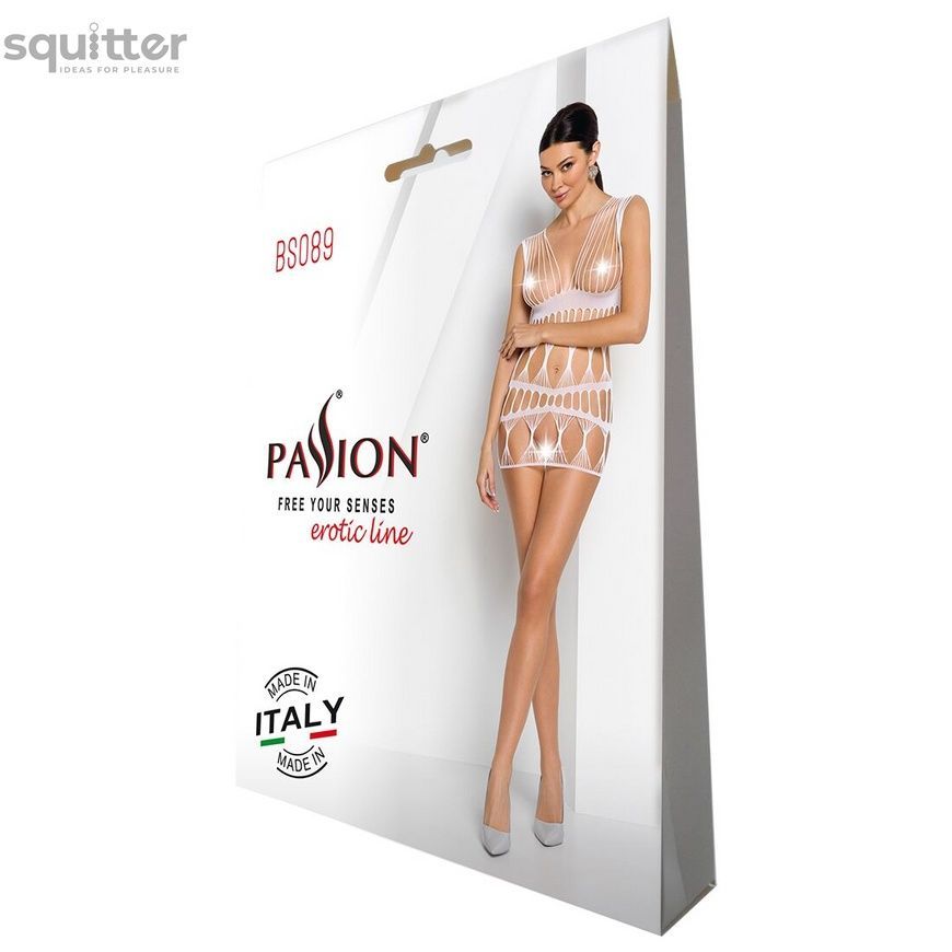 Бодистокинг-платье Passion BS089 white, мини, плетение в виде паутины SO6387 - онлайн-сексшоп Сквитер
