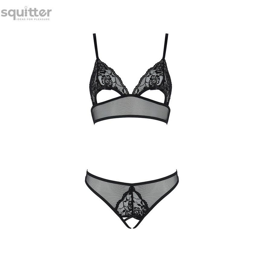 Комплект із бралету з ажурним ліфом та відкритими трусиками Passion CHRISTA SET Open Bra L/XL black SO5759 - онлайн-сексшоп Сквітер
