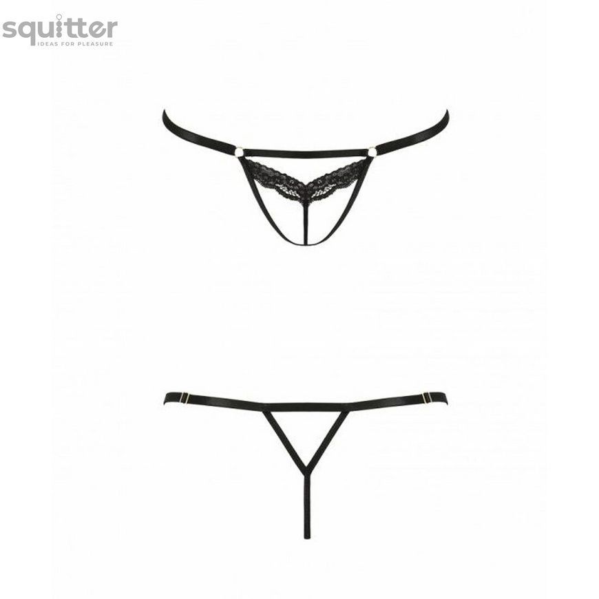 Откровенные трусики-стрепы с кружевом Passion Exclusive SOLON THONG S/M black PS28005 - онлайн-сексшоп Сквитер