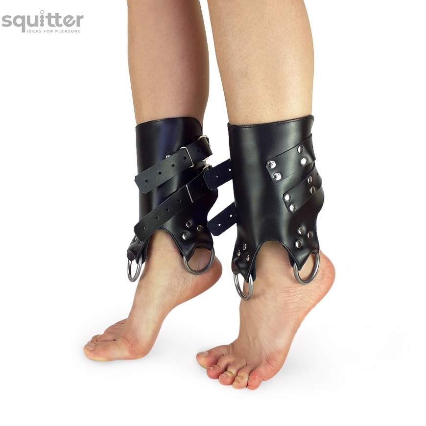 Поножи манжеты для подвеса за ноги Leg Cuffs For Suspension из натуральной кожи, цвет черный SO5182 фото