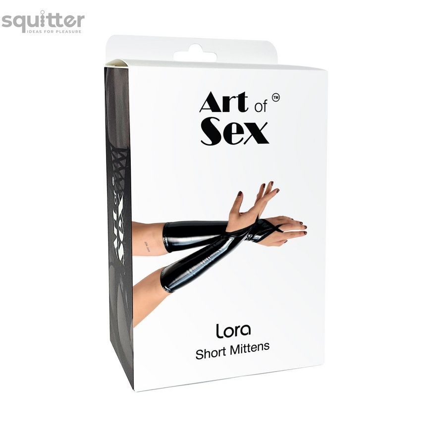 Вінілові мітенки Art of Sex - Lora короткі, размер L, колір чорний з ефектом голограми SX4502 - онлайн-сексшоп Сквітер
