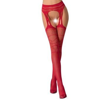 Сітчасті панчохи-стокінги Passion S020 One Size, Red, ажурний візерунок, імітація пояса з гартерами PSS020R - онлайн-сексшоп Сквітер