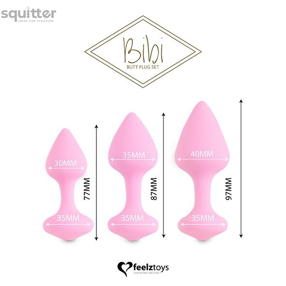 Набір силіконових анальних пробок FeelzToys - Bibi Butt Plug Set 3 pcs Pink SO4576 фото