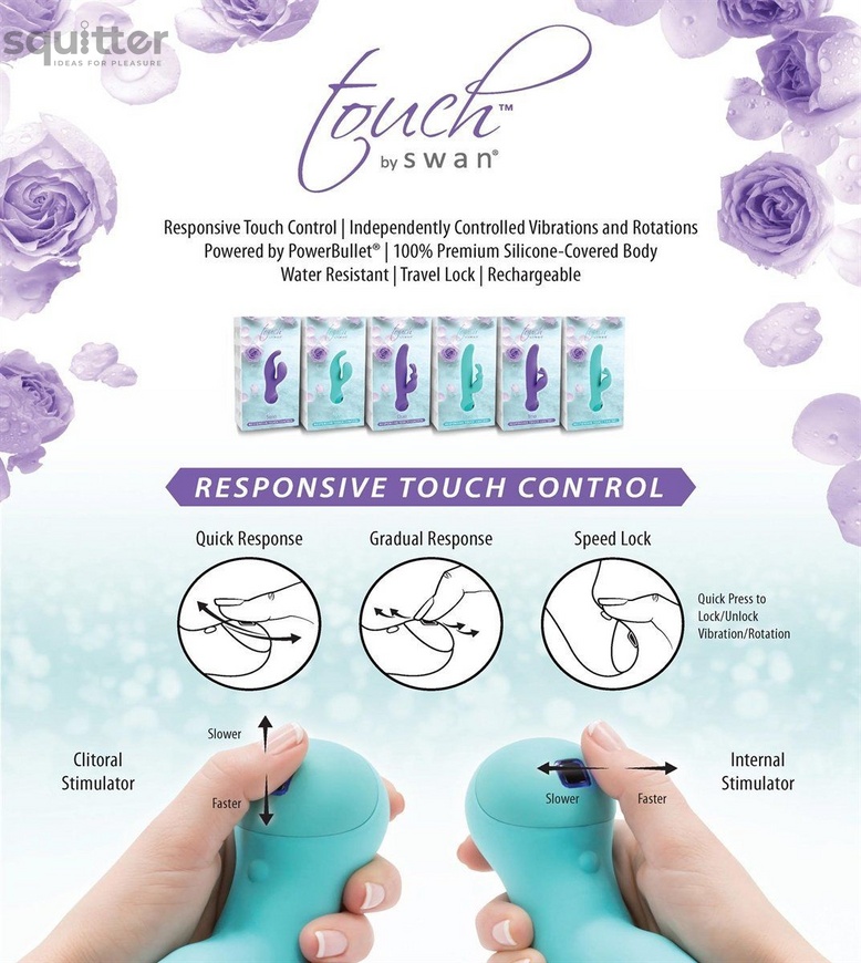 Вибратор-кролик с сенсорным управлением и ротацией Touch by SWAN - Duo Purple, глубокая вибрация SO2729 фото