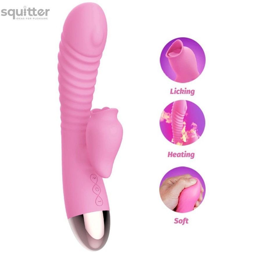 Вібратор-кролик з підігрівом і пустотливим язичком для клітора Leten Wonderful Pink SO3597 - онлайн-сексшоп Сквітер