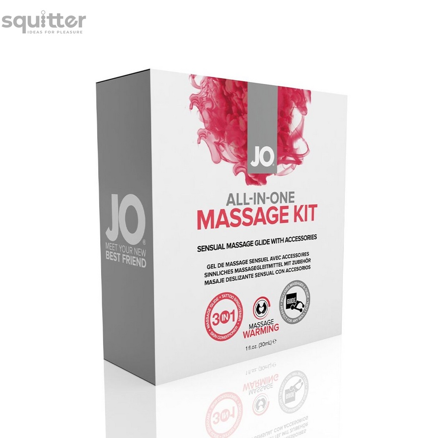 Набір для масажу System JO ALL IN ONE MASSAGE GIFT SET: розігрівальний гель, масажер і свічка SO1517 фото