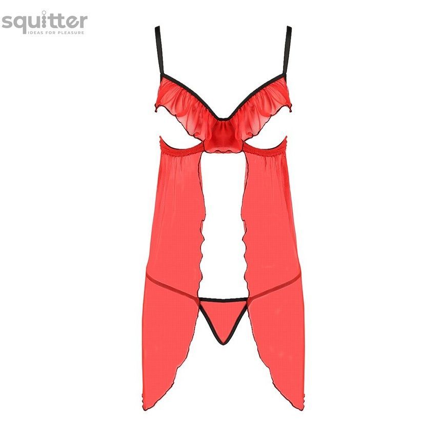 Прозорий пеньюар з відкритими грудьми CHERRY CHEMISE red L/XL - Passion Exclusive, трусики PS25501 - онлайн-сексшоп Сквітер