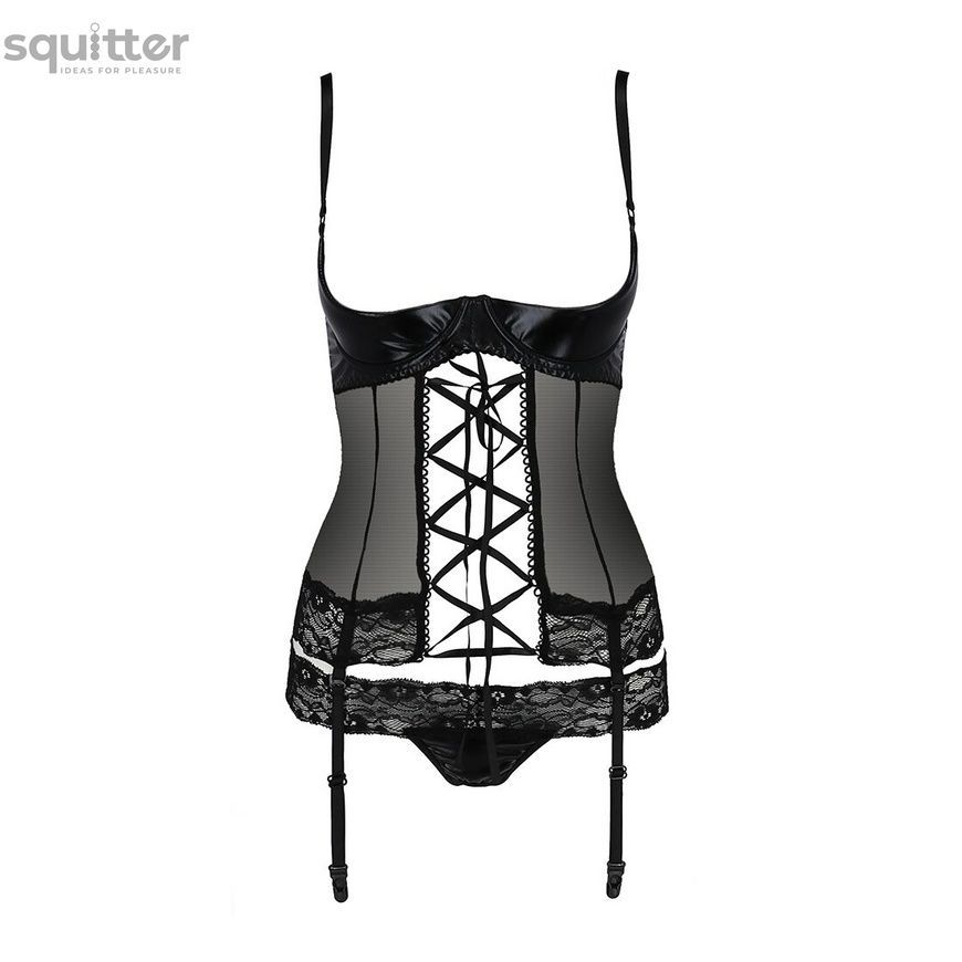 Корсет с открытой грудью NORTH CORSET black L/XL - Passion Exclusive, пажи, трусики, шнуровка PS24004 - онлайн-сексшоп Сквитер