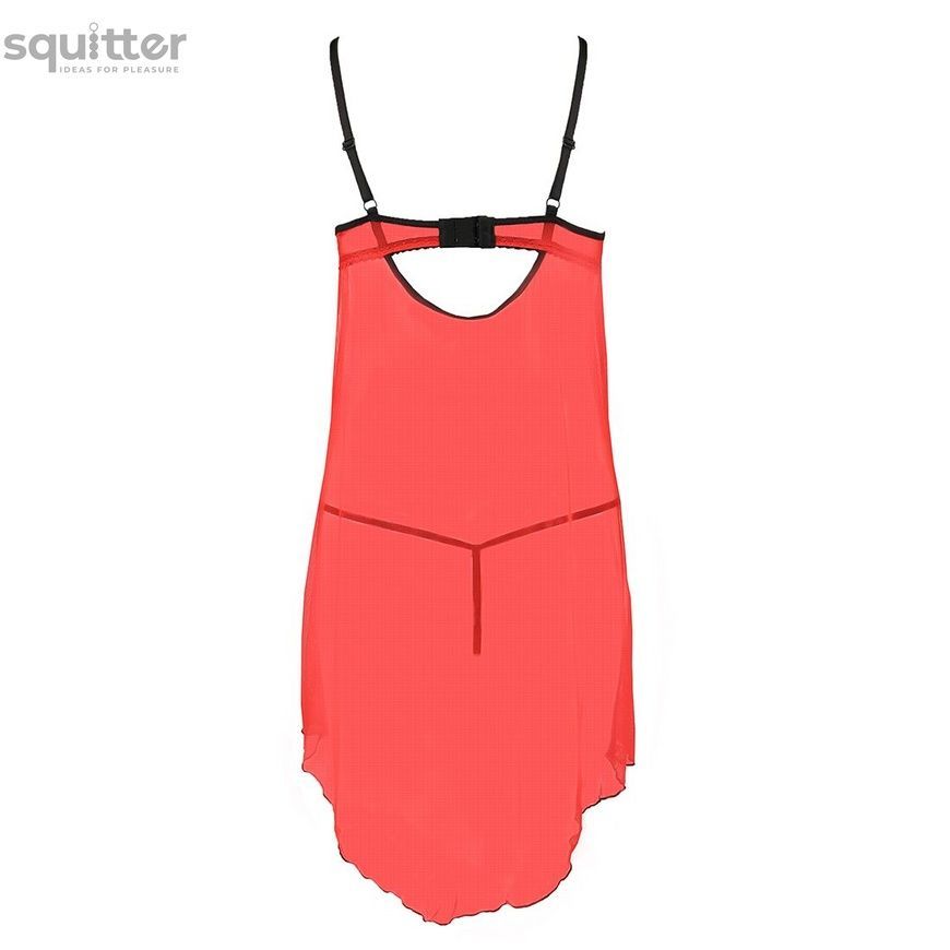 Прозорий пеньюар з відкритими грудьми CHERRY CHEMISE red L/XL - Passion Exclusive, трусики PS25501 - онлайн-сексшоп Сквітер