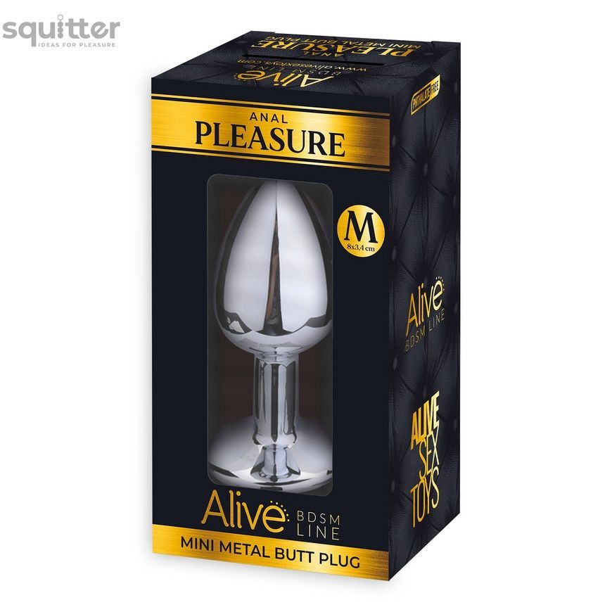 Металева анальна пробка з кристалом Alive Mini Metal Butt Plug White M SO6003 - онлайн-сексшоп Сквітер