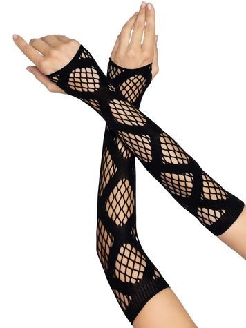 Довгі мітенки Leg Avenue Faux wrap net arm warmers One size Black, велика сітка SO8574 - онлайн-сексшоп Сквітер