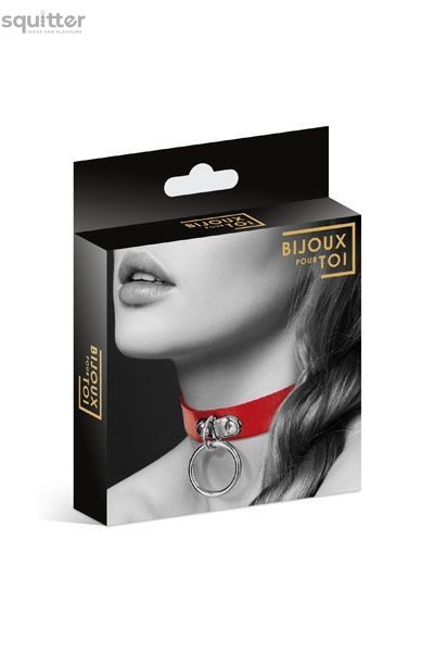 Чокер з кільцем для повідця Bijoux Pour Toi - FETISH Red, екошкіра SO1880 фото