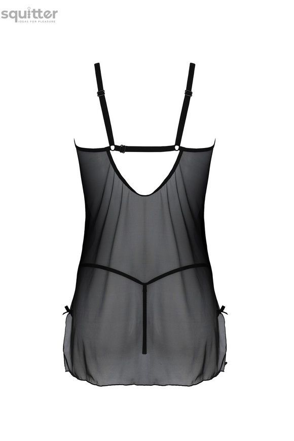 Пеньюар Passion DROSERA CHEMISE black, L/XL, мереживний ліф зі стрепами, трусики в комплекті SX0473 - онлайн-сексшоп Сквітер