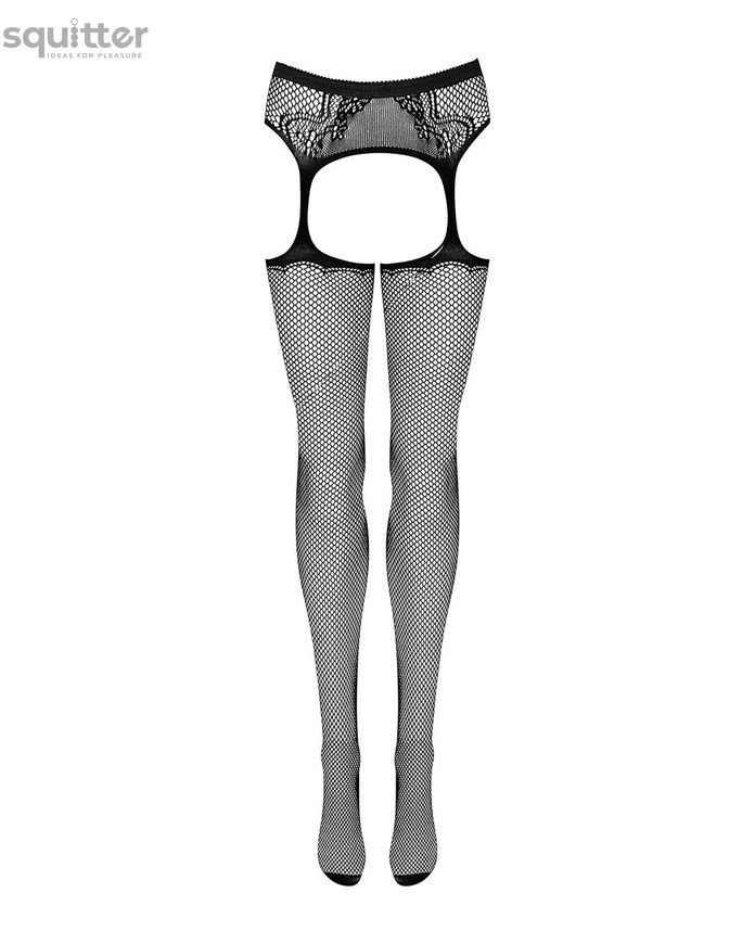 Сетчатые чулки-стокинги с узором на ягодицах Obsessive Garter stockings S232 S/M/L, черные, имитация SO7269 - онлайн-сексшоп Сквитер