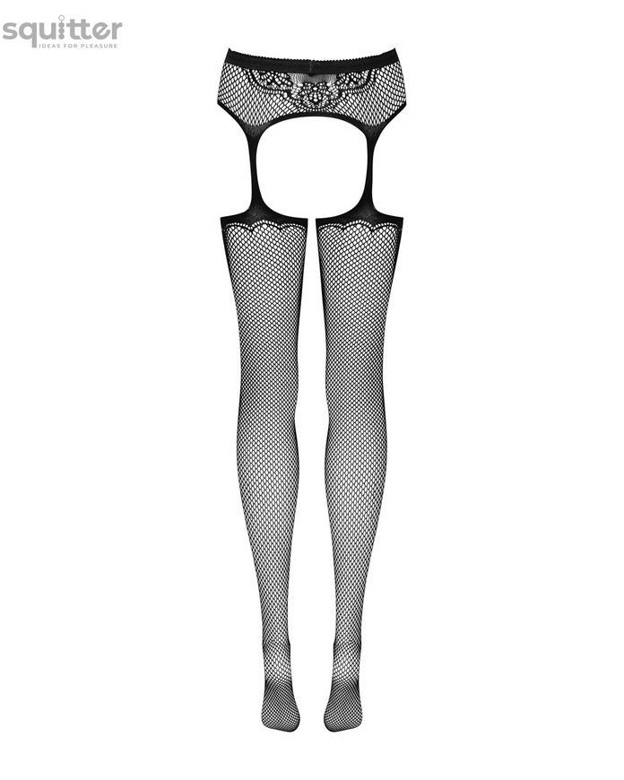 Сетчатые чулки-стокинги с узором на ягодицах Obsessive Garter stockings S232 S/M/L, черные, имитация SO7269 - онлайн-сексшоп Сквитер