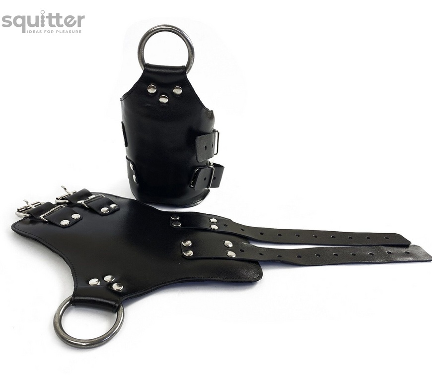 Манжеты для подвеса за руки Kinky Hand Cuffs For Suspension из натуральной кожи, цвет черный SO5183 фото