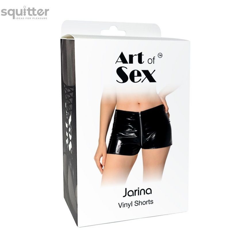 Шортики на блискавці Art of Sex - Jarina, колір чорний, з ефектом мокрого оксамиту, розмір XL SX3970 - онлайн-сексшоп Сквітер