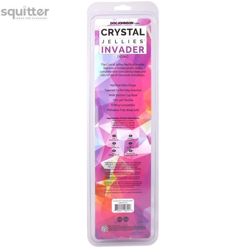 Фентезійний фалоімітатор Doc Johnson Crystal Jellies - Invader Dong 8.5 Inch - Purple SX4443 - онлайн-сексшоп Сквітер